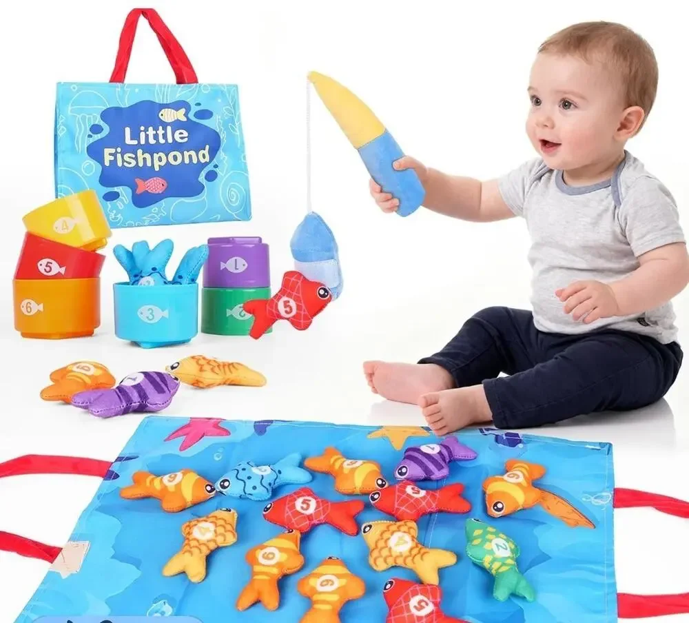 29PCS Montessori Toddler Toys Cloth Fishing Game Set with Stacking Cups NIB